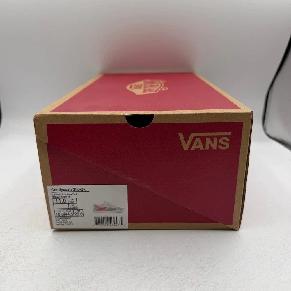 VANS ComfyCush Slip-Skool Shoes Mens Sz 11 Navy Blue/Red Low Top Sneakers Skate